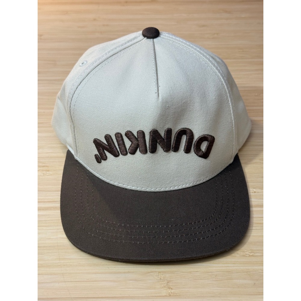 Dunkin Donuts Upside Down Logo Snapback Hat Cream Brown Est 1950 Cap